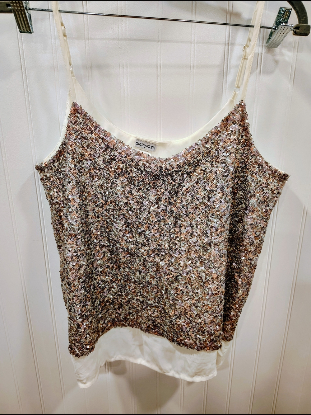 Sparkle Sequin Cami in Rose-Gold and White XL EUC
